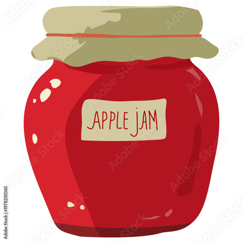 Apple Jam Jar Sweet Preserve Glass Container Homemade Fruit Spread Natural Organic Food Product