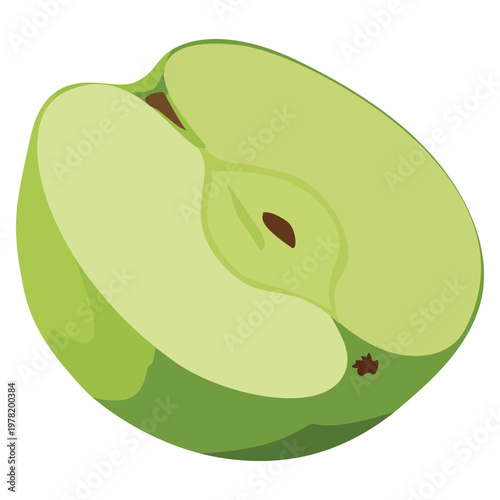 Green Apple Half Cut With Seeds Fresh Fruit Sour Taste Organic Natural Nutrition Healthy Food