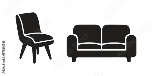 chair, sofa, furniture, silhouette, black, minimalist, design, interior, decor, home, furnishings, couch, seat, sitting, room, simple, style, graphic, illustration, shape