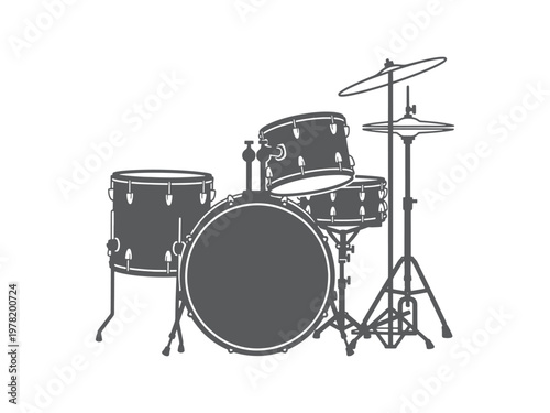 Cuadro en lienzo Drum set with bass drum and cymbals on white background