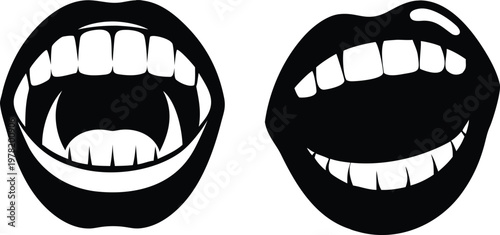 Human mouth silhouettes showing open teeth and lips for dental healthcare or expression graphics.