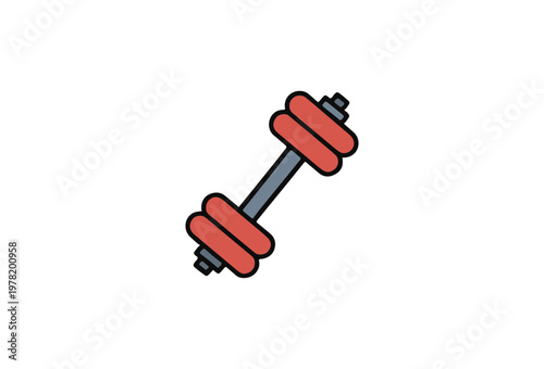 Red dumbbell icon, fitness symbol, workout equipment, exercise weight