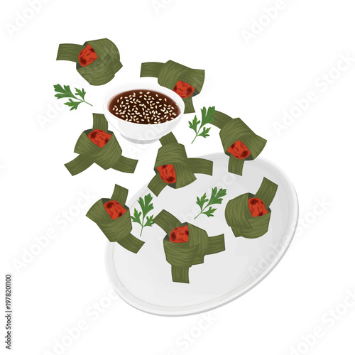 Vector Illustration Logo Clip art Levitation Gai Hor Bai Toey or Pandan Chicken