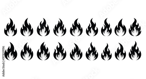 Row of stylized cartoon flames with dynamic movement and pointed tips