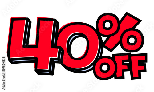 40%OFFの文字パーツ。黒太フチと赤文字のポップなセールロゴ。背景透過で使いやすい素材
