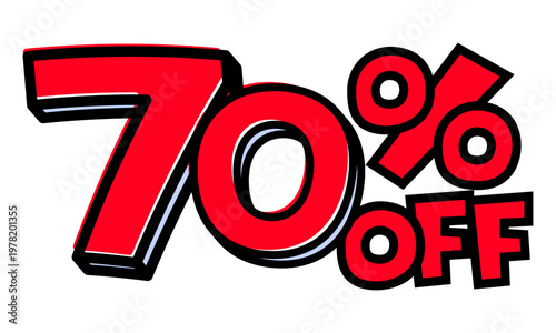 70%OFFの文字パーツ。黒太フチと赤文字のポップなセールロゴ。背景透過で使いやすい素材