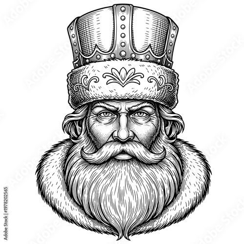 Majestic Portrait of a Stern Old King in Engraving Style