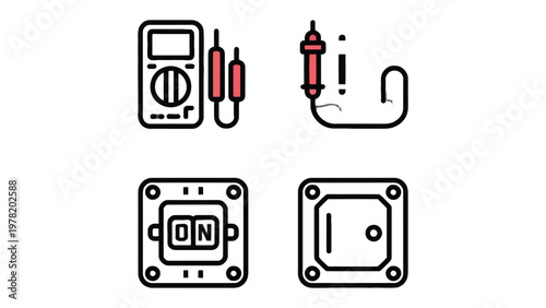 Electrical Equipment Icons: An illustrative collection of electrical equipment icons, perfect for representing electronic devices and concepts.
