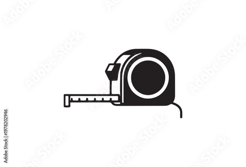 Tape measure, measuring tool, construction equipment, black icon