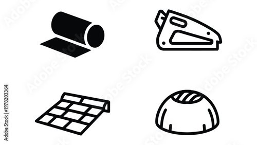 Tools and Materials: A meticulously crafted collection of construction tools and materials laid out against a pristine backdrop, perfect for design and construction projects.