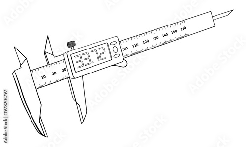 Graphic representation of a measuring instrument. Vernier caliper. Vector