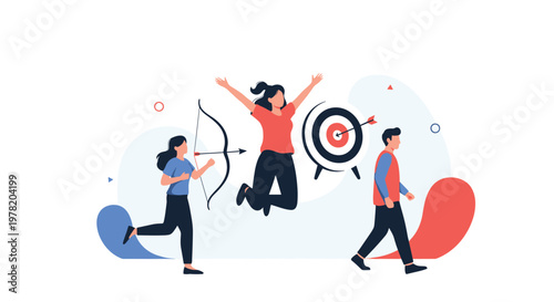 Group of people working together to achieve a business target through goal setting, motivation, and focused action.