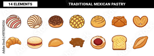 Mexican Sweet Bread Concha Vector Set