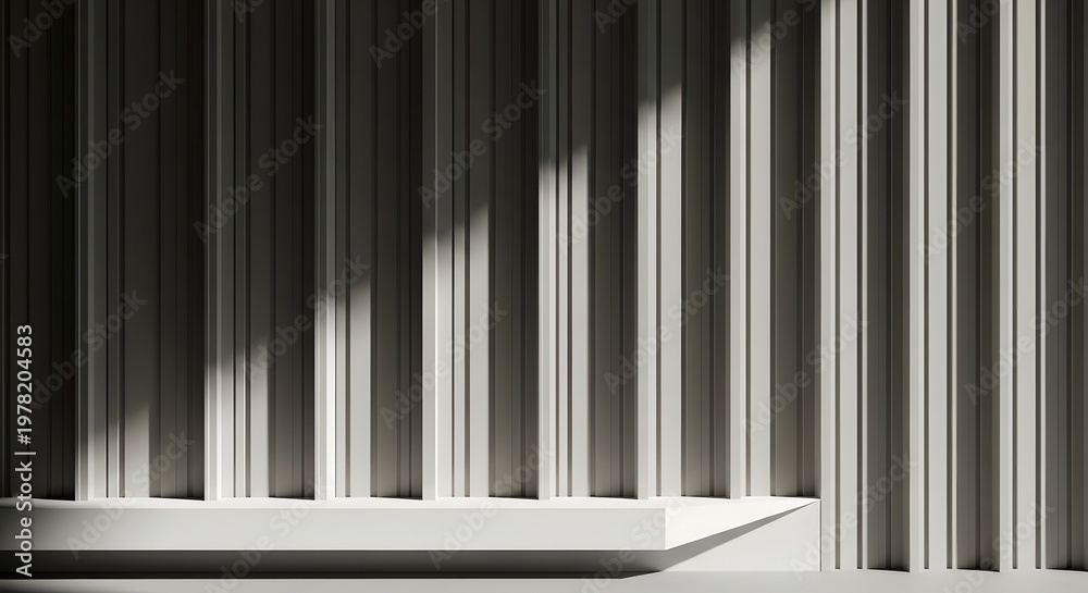 Fototapeta premium Modern podium design abstract vertical lines and minimalist white surface for elegant presentations