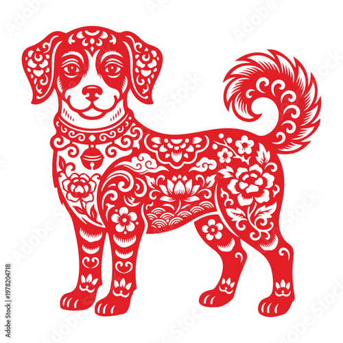 chinese oriental dog paper cutting art