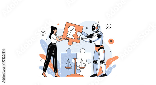 Collaboration between humans and artificial intelligence to solve complex problems and ensure ethical justice and balance.