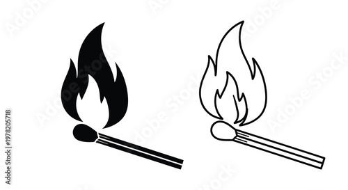 Two depictions of a burning match one solid and one outlined silhouette