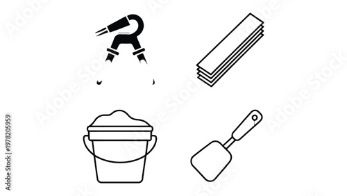Construction Elements: An array of construction tools and elements, perfect for illustrating projects, renovation, or related themes.