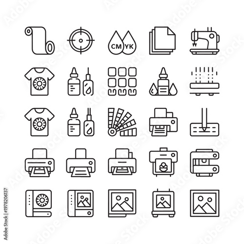 Schilderij op canvas Collection of line art icons representing printing and design processes