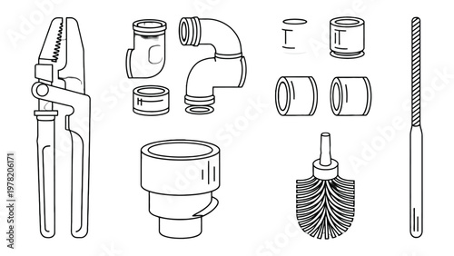 Plumbing Tools: A collection of essential plumbing tools arranged neatly, ready for installation, repairs, and maintenance. 
