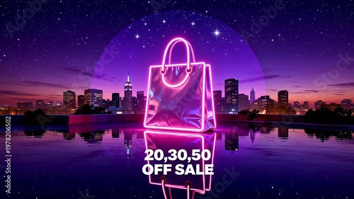 Neon shopping bag sale promotion