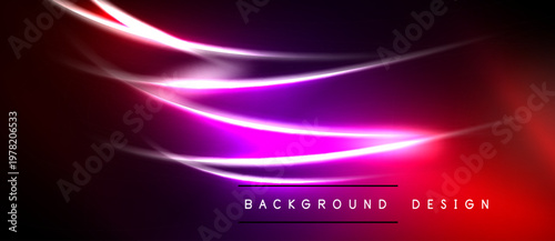 Abstract neon lines over black background. Vibrant purple, pink hues create dynamic visual effect. Modern design element.