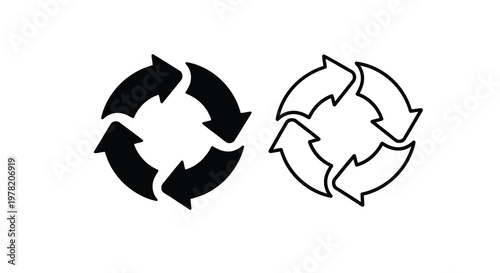 Two circular arrow diagrams one solid and one outlined a simple silhouette