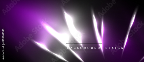Abstract purple background features bright light streaks. Modern design elements create dynamic visual effect. Minimalist composition.