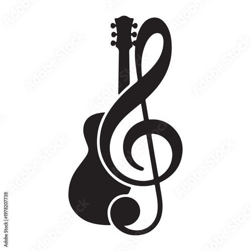 Guitar and Treble Clef Logo – Minimalist Music Symbol Vector Illustration