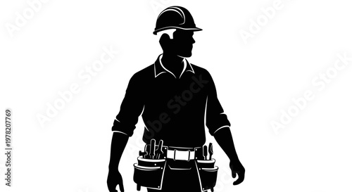 Construction worker, laborer, silhouette, vector
