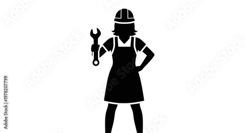 Mechanic woman, female engineer, industrial worker, black silhouette