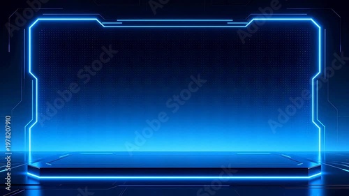 Blue neon frame on dark background