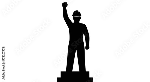 Construction worker silhouette, laborer icon, worker raising hand, industrial vector
