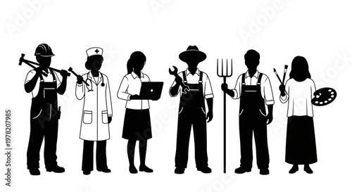 Occupation icons, professional people, worker silhouettes, career symbols, vector set