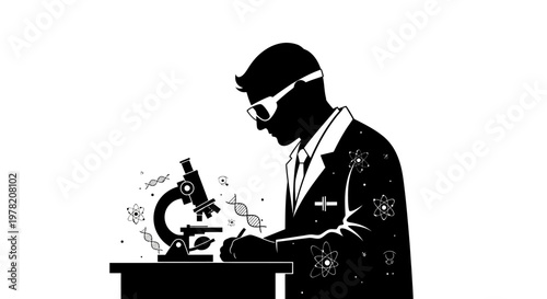 Scientist, Laboratory, Microscope, Research, Black Silhouette Icon