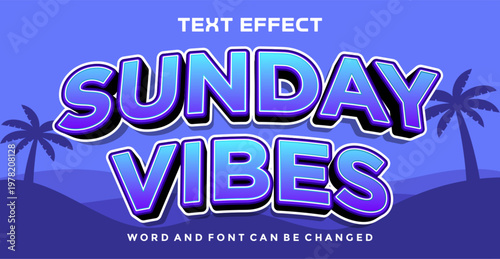 Sunday Vibes 3D Text Effect with Blue Gradient Typography and Tropical Palm Trees Background