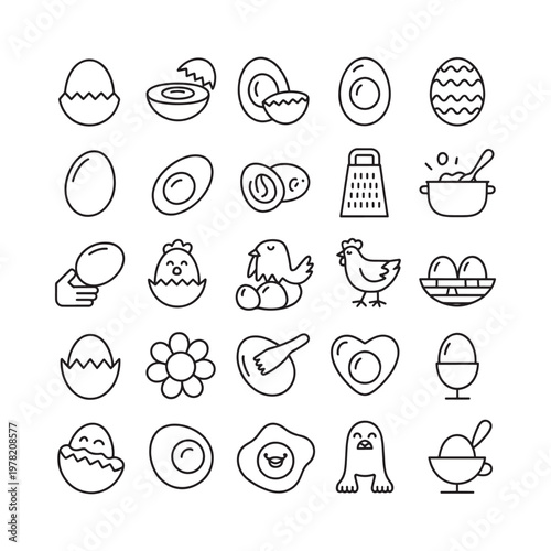 Collection of linear egg chicken and cooking related icons
