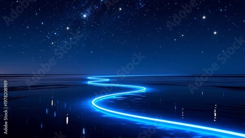 Starry night sky with glowing path