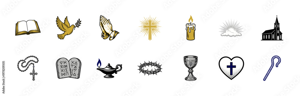 Fototapeta premium Christian Faith and Prayer Symbols Set
