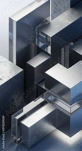 Abstract architectural composition of geometric shapes and forms.