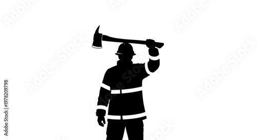 Firefighter, fireman, rescue worker, emergency service, silhouette icon