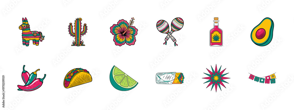 Obraz premium Mexican Fiesta Folk Art Elements