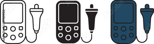 Ultrasound icon set with portable, medical, and machine in outline and solid styles