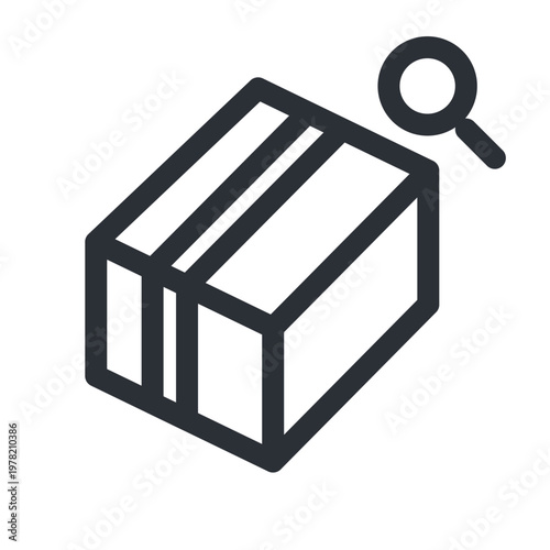 配送用ダンボール箱と虫眼鏡のシンプルな線画アイコン素材