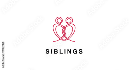 Sibling love, heart shape, pink vector icon, family symbol