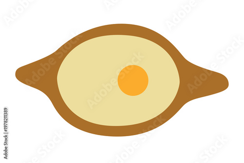 Adjarian khachapuri vector illustration, traditional Georgian cheese bread with egg, flat design