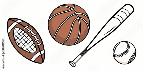 Collection of american football basketball baseball bat and baseball outdoor game indoor game sporting goods team sport individual sport industry equipment competition