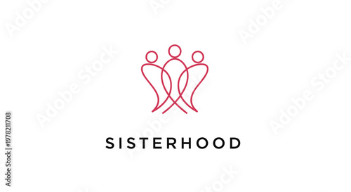 Sisterhood, women empowerment, pink logo, vector icon, social connection