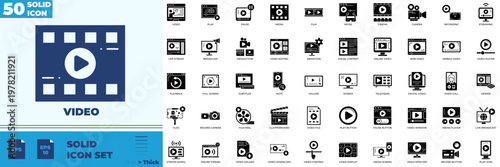 Video Solid Editable Icons set