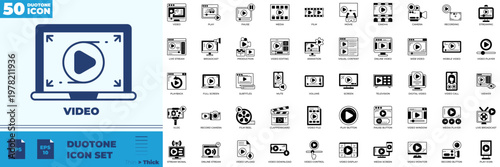 Video Duotone Editable Icons set